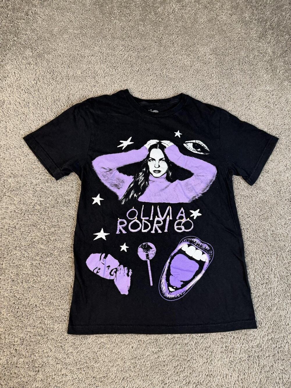 Olivia Rodrigo Shirt Womens S Black Crew Neck Graphic Tagless Lightweight Jersey